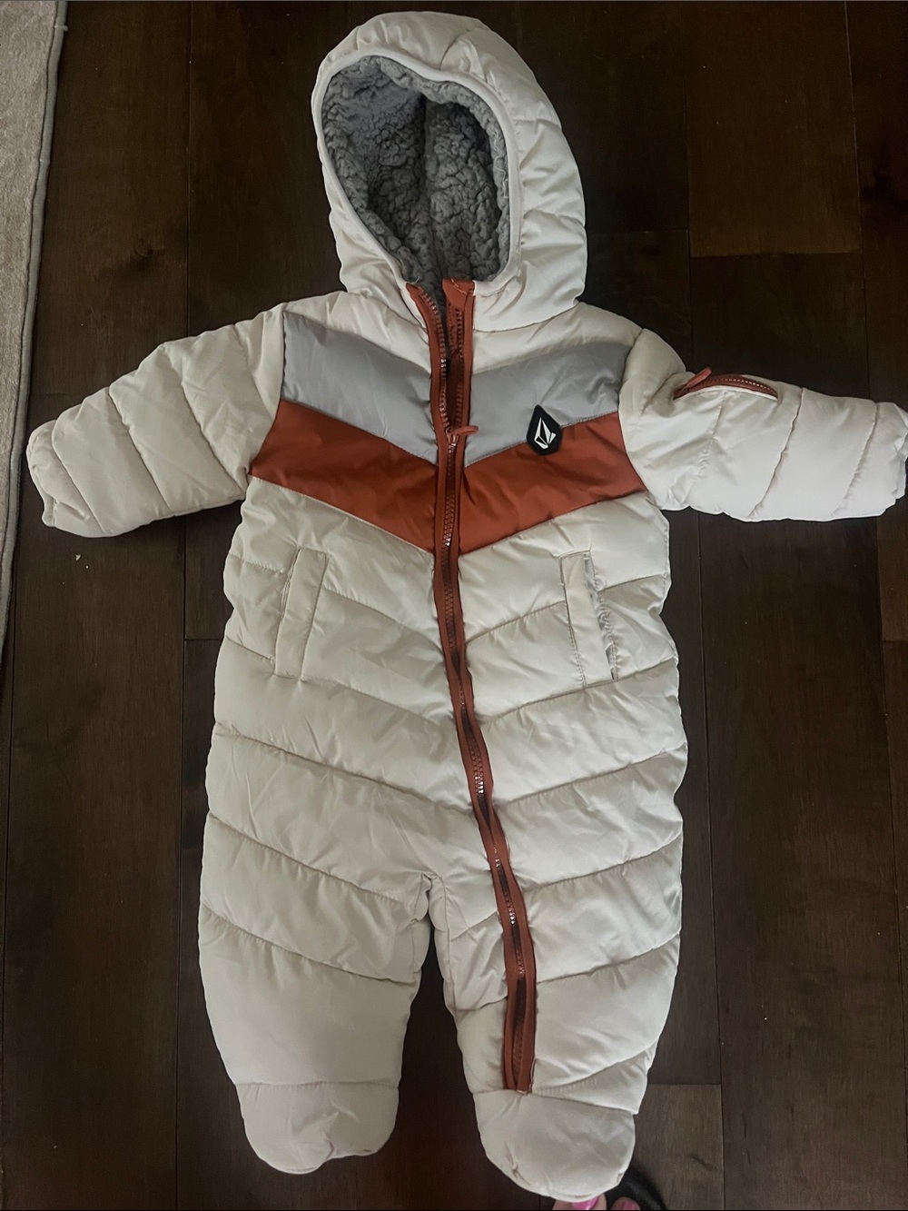 Volcom Infant Hooded Snowsuit in White and Rust